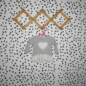 Starting Out Gray Heart Lace Hem Long Sleeve Baby Top